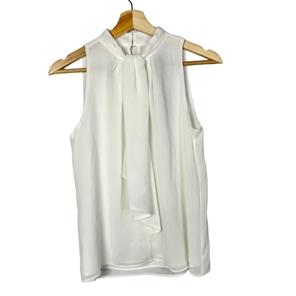 Calvin Klein Petite White Tie Neck Sleeveless Chiffon Blouse MP - Picture 2 of 4